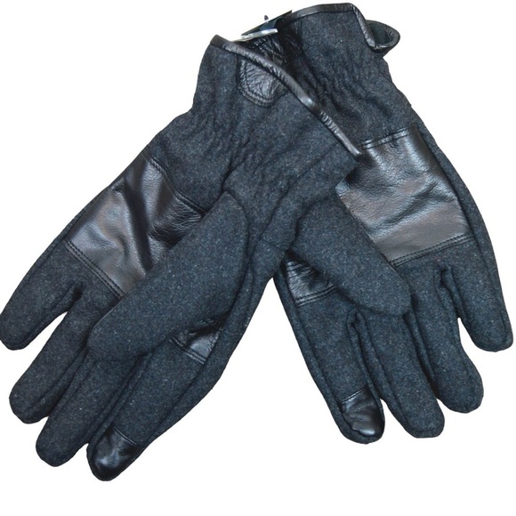 Goodfellow Men’s Tech Touch Wool Blend Leather Pad Gloves, Dark Grey Size L/XL - Picture 3 of 6